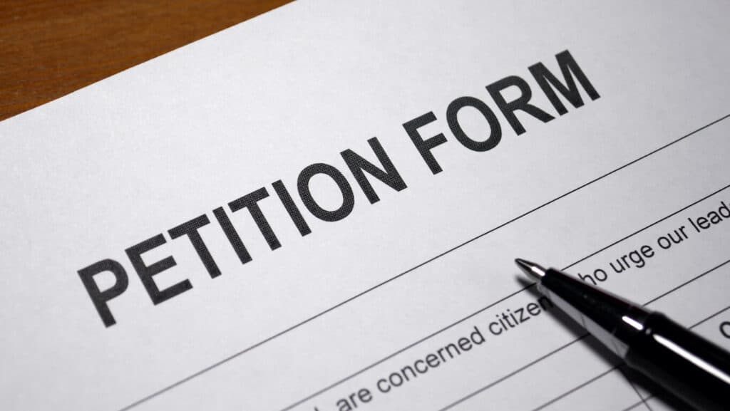 Petition form being filled out